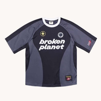 Broken Planet Football T Shirt Black Grey -