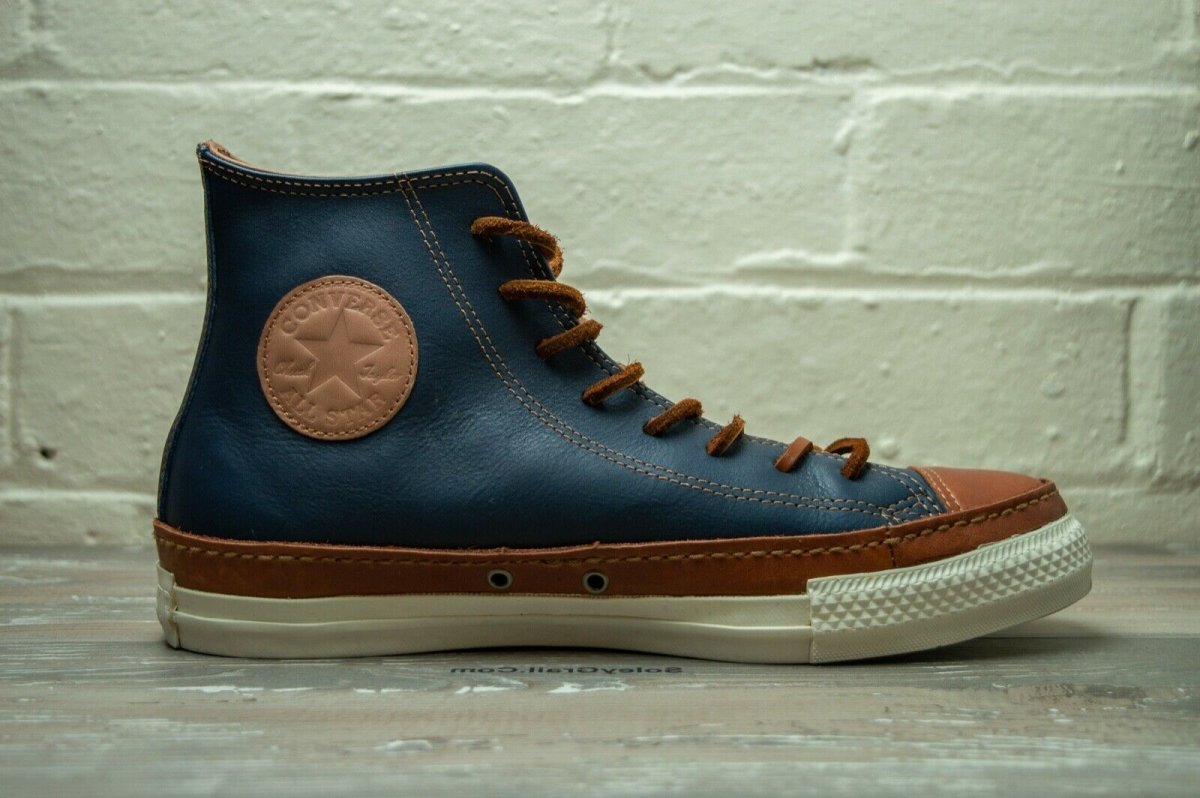 Blue and brown leather on sale converse